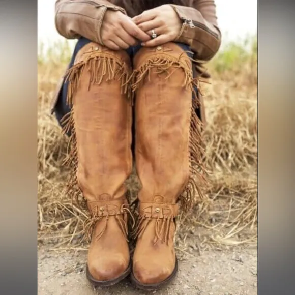 Old Gringo Nikka Beige tall fringe cowgirlBoots boho southwestern RTL $595 7.5
