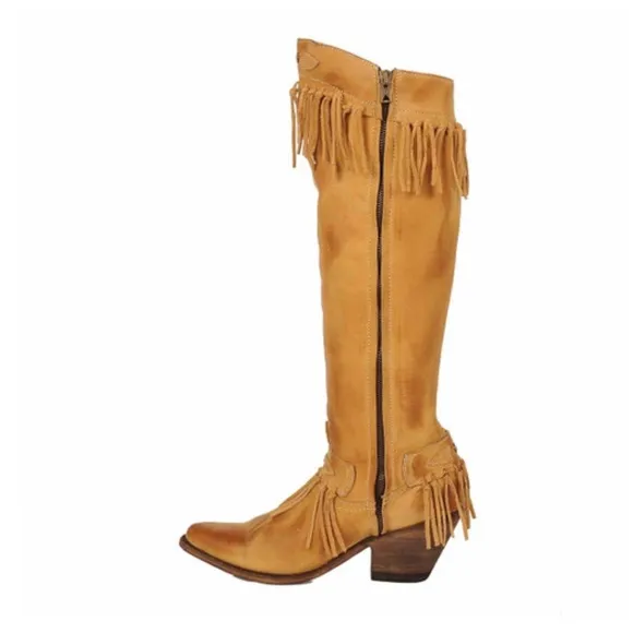 Old Gringo Nikka Beige tall fringe cowgirlBoots boho southwestern RTL $595 7.5
