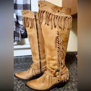 Old Gringo Nikka Beige tall fringe cowgirlBoots boho southwestern RTL $595 7.5