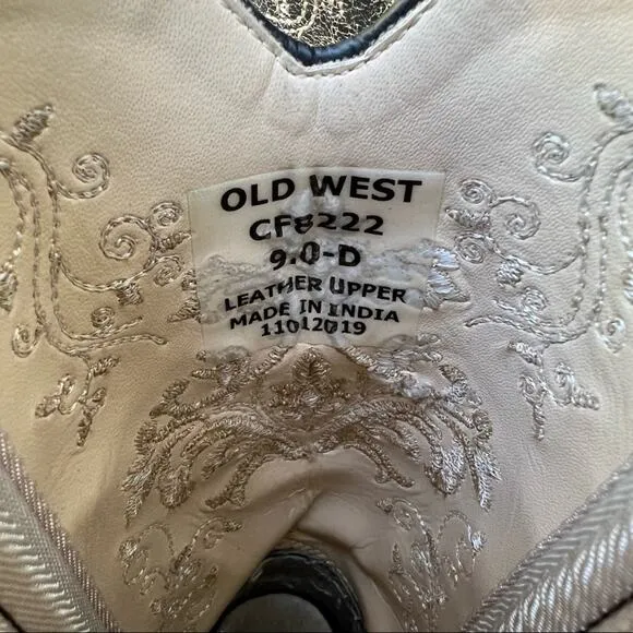 Old West Kids Vintage Charcoal with Fancy Embroidery Snip Toe Western Boots