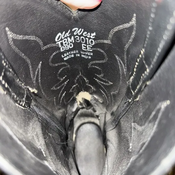 Old West Mens 9 EE Black Leather Round Toe Western Cowboy Boots Rodeo Farm Ranch
