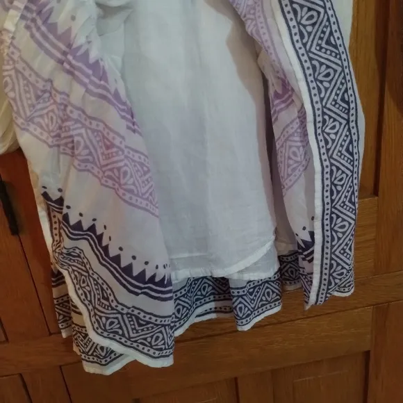 Oliphant white &amp; purple balloon long sleeve Marakesh cotton mini dress