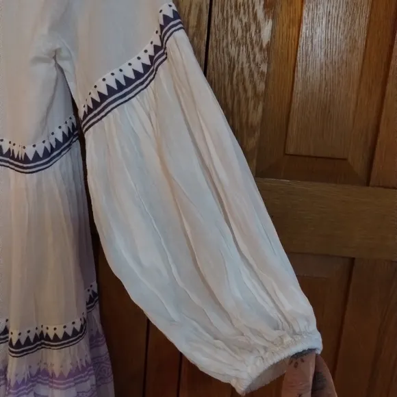 Oliphant white &amp; purple balloon long sleeve Marakesh cotton mini dress