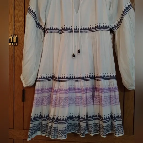 Oliphant white &amp; purple balloon long sleeve Marakesh cotton mini dress