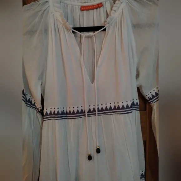 Oliphant white &amp; purple balloon long sleeve Marakesh cotton mini dress