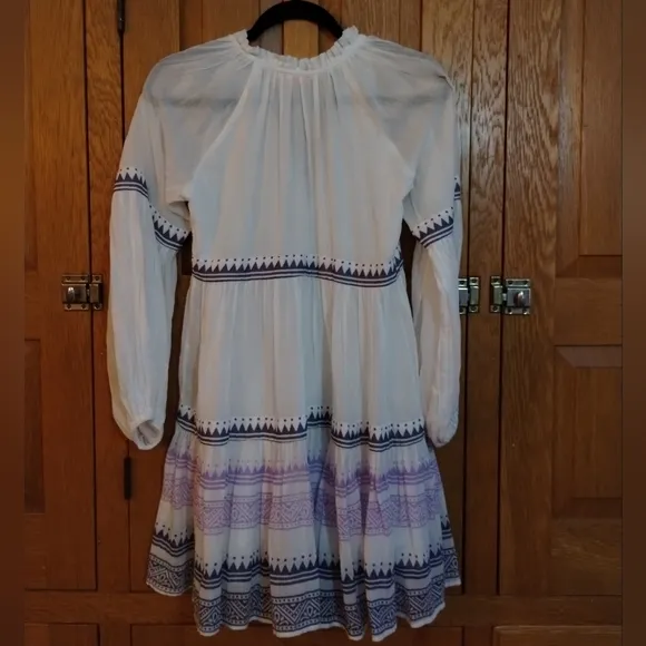 Oliphant white &amp; purple balloon long sleeve Marakesh cotton mini dress
