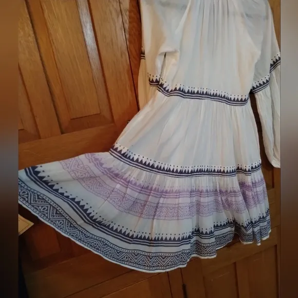 Oliphant white &amp; purple balloon long sleeve Marakesh cotton mini dress