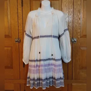 Oliphant white &amp; purple balloon long sleeve Marakesh cotton mini dress