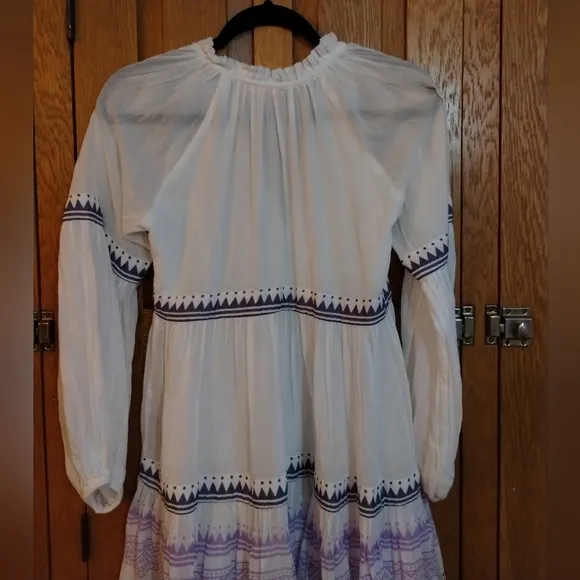 Oliphant white &amp; purple balloon long sleeve Marakesh cotton mini dress