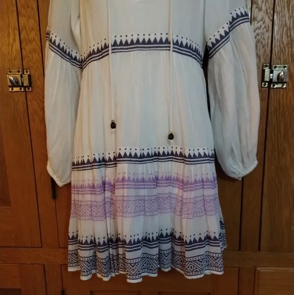 Oliphant white &amp; purple balloon long sleeve Marakesh cotton mini dress