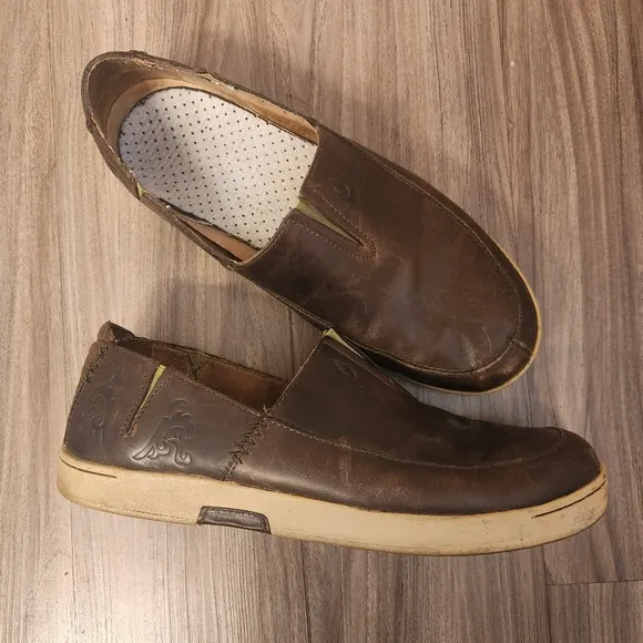 OluKai Kama'Aina Tooled Leather Slip On Loafer Shoes Casual Mens Size 11…