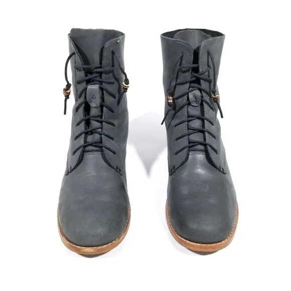 Olukai 'O Laila Leather Low Lace Up Fold Down Ankle Boots Boho Grunge 90s Y2k 7