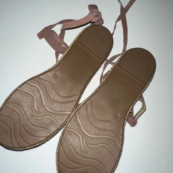 Ondademar pink suede beaded boho hippie platform wrap sandals 38