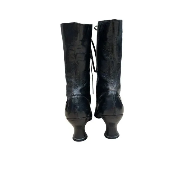 Original Vintage 1910s-1920s Black Lace Up Louis Heel Boots | Approx Sz 6-6.5