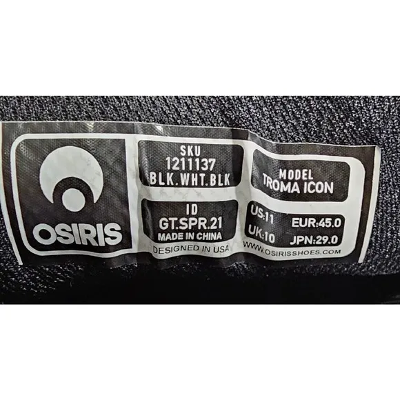 Osiris Troma Icon Black White Skateboard Shoes MENS SIZE 11