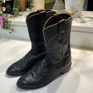 Ostrich Dark Brown Justin Leather Cowboy Boots.  Size 8D