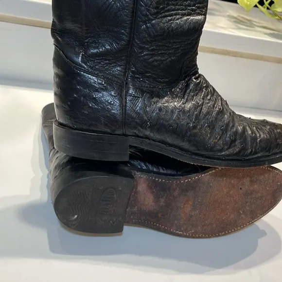 Ostrich Dark Brown Justin Leather Cowboy Boots.  Size 8D