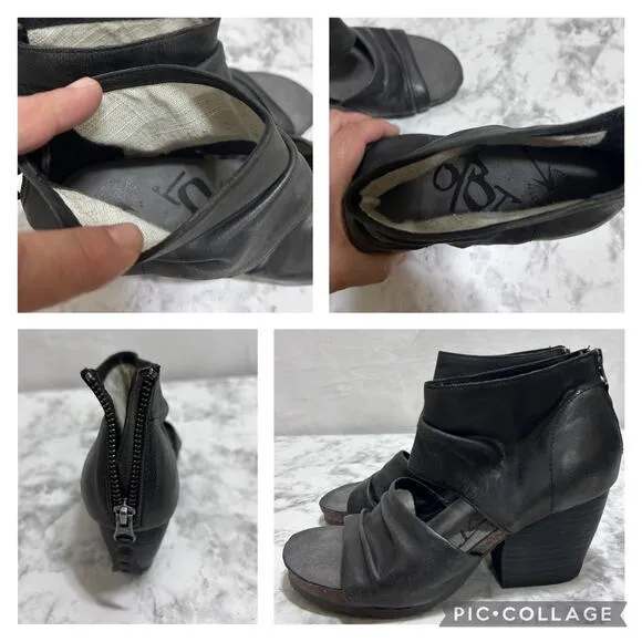 OTBT Patchouli Black Leather Bootie Sandals 8M Distressed Memory Foam Boho Indie