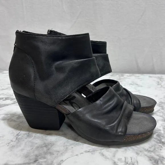 OTBT Patchouli Black Leather Bootie Sandals 8M Distressed Memory Foam Boho Indie