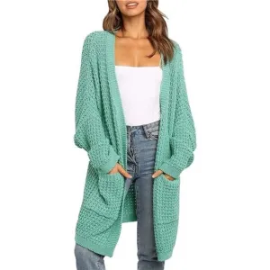 𝅺OVERSIZED Long Batwing Sleeve Cardigan Waffle Knit Sweater Coat  Lakegreen