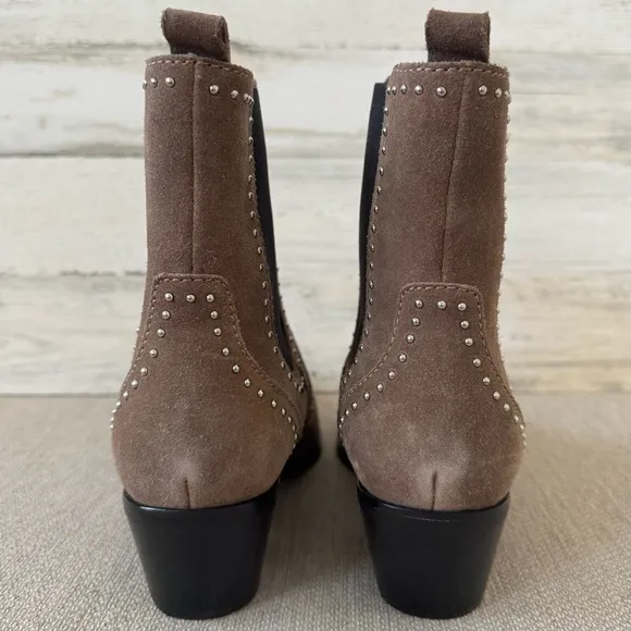 Paige Chelsea Willa Tan Suede Studded Boots Size 9 Western Boho Cowgirl Pointed