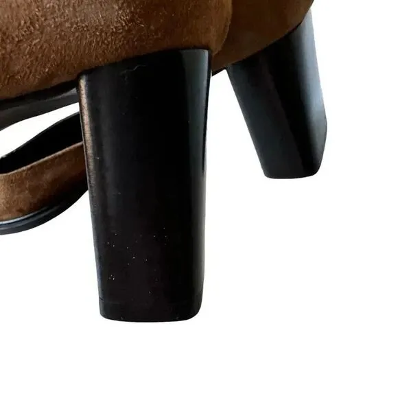 Paloma Round Square Suede Toe Chunky Heels Mary Jane Shoes feature leather 7.5