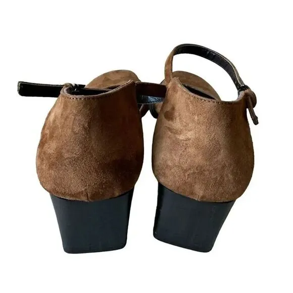 Paloma Round Square Suede Toe Chunky Heels Mary Jane Shoes feature leather 7.5