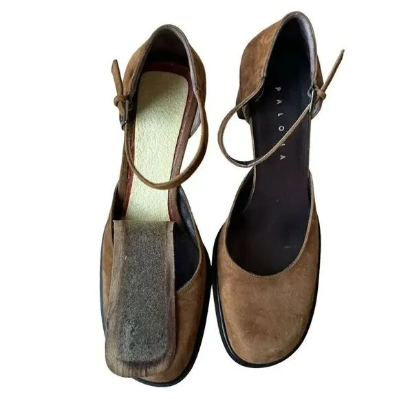 Paloma Round Square Suede Toe Chunky Heels Mary Jane Shoes feature leather 7.5