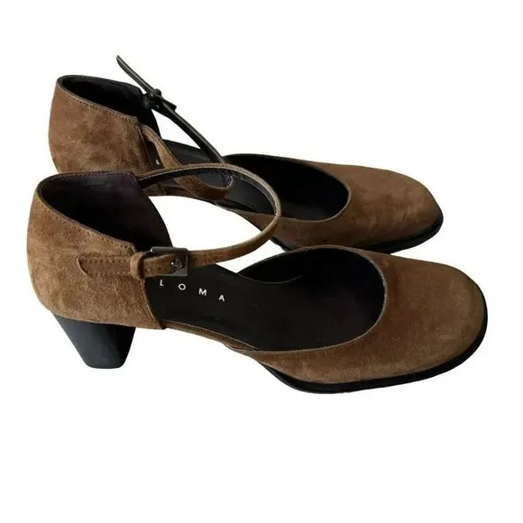 Paloma Round Square Suede Toe Chunky Heels Mary Jane Shoes feature leather 7.5