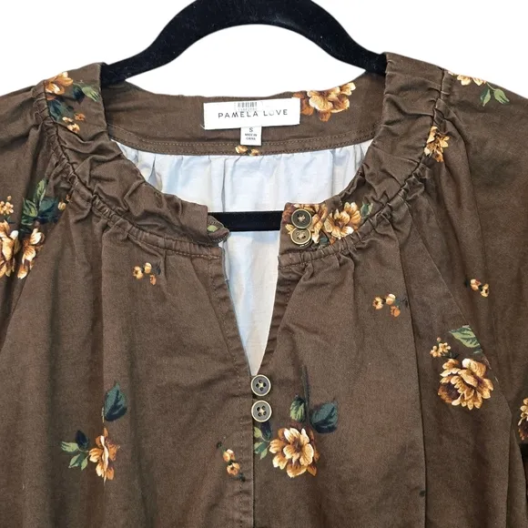 Pamela Love Boho Floral Tiered Cotton Blend Midi Dress Brown Size Small