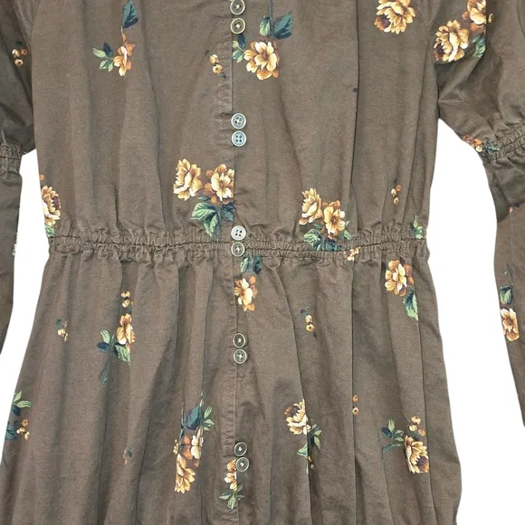 Pamela Love Boho Floral Tiered Cotton Blend Midi Dress Brown Size Small