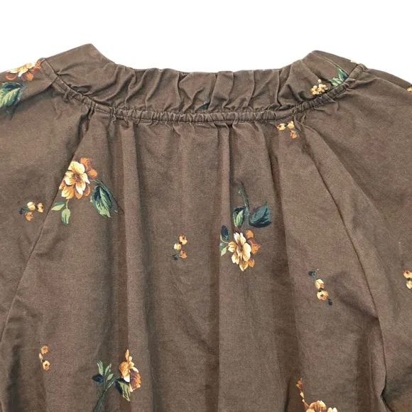 Pamela Love Boho Floral Tiered Cotton Blend Midi Dress Brown Size Small
