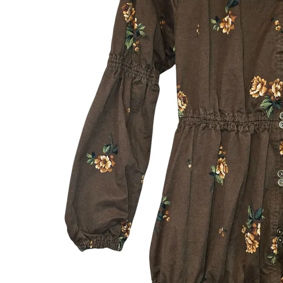 Pamela Love Boho Floral Tiered Cotton Blend Midi Dress Brown Size Small