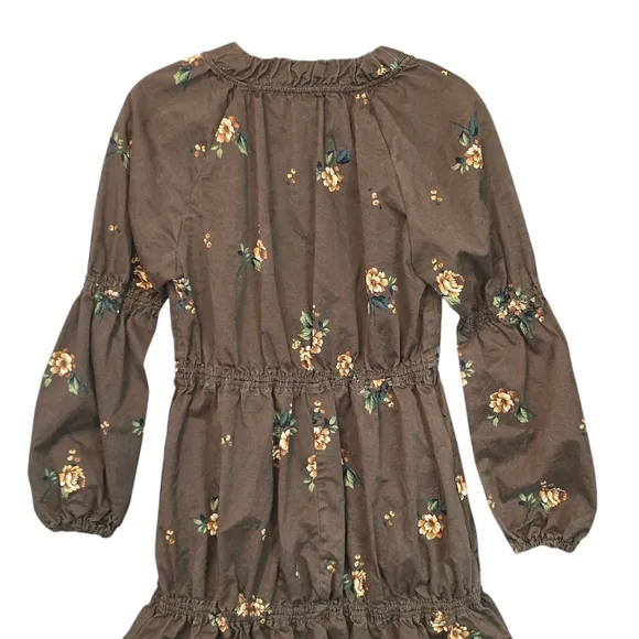 Pamela Love Boho Floral Tiered Cotton Blend Midi Dress Brown Size Small