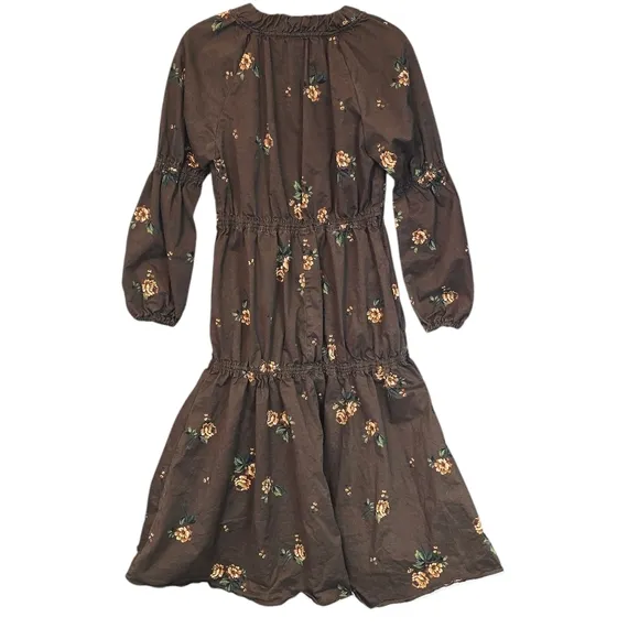 Pamela Love Boho Floral Tiered Cotton Blend Midi Dress Brown Size Small