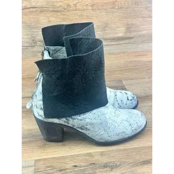 Papucei SZ 38 US 7 Black Leather Ankle Boots Shoes Open Toe Chunky Heel