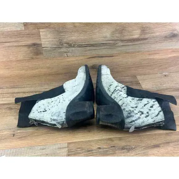 Papucei SZ 38 US 7 Black Leather Ankle Boots Shoes Open Toe Chunky Heel