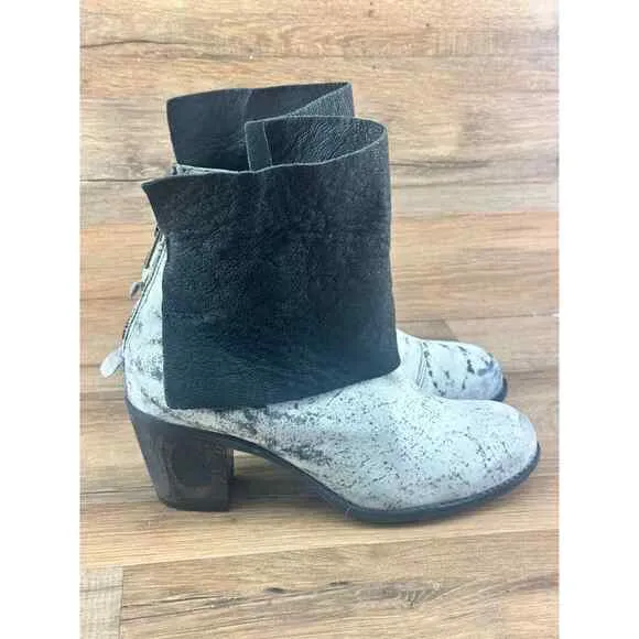 Papucei SZ 38 US 7 Black Leather Ankle Boots Shoes Open Toe Chunky Heel