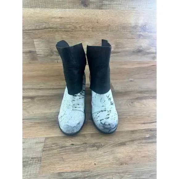 Papucei SZ 38 US 7 Black Leather Ankle Boots Shoes Open Toe Chunky Heel