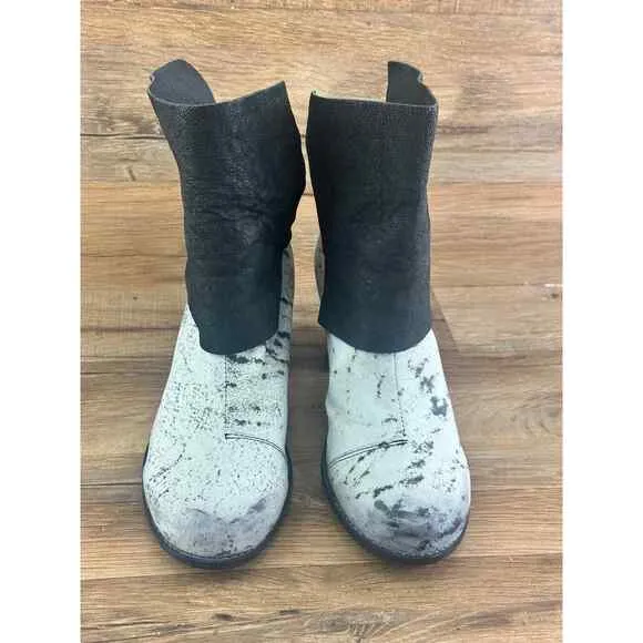 Papucei SZ 38 US 7 Black Leather Ankle Boots Shoes Open Toe Chunky Heel