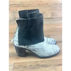 Papucei SZ 38 US 7 Black Leather Ankle Boots Shoes Open Toe Chunky Heel