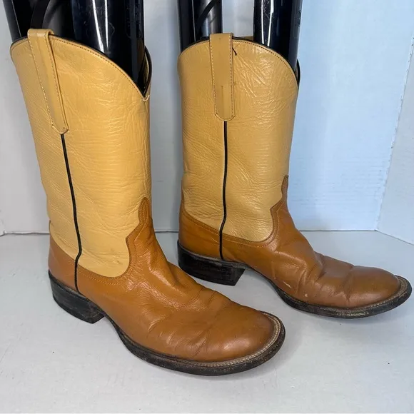Pard's | Two-Tone Leather Western Cowboy Boots Unisex Vintage | Size 7B