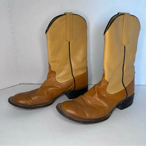 Pard's | Two-Tone Leather Western Cowboy Boots Unisex Vintage | Size 7B