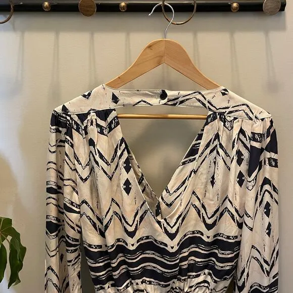 Parker 100% Silk Dress | Chevron Aztec Print, Open Back, Boho, Size M, MSRP $340