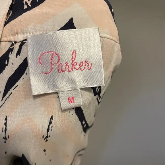 Parker 100% Silk Dress | Chevron Aztec Print, Open Back, Boho, Size M, MSRP $340