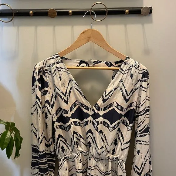 Parker 100% Silk Dress | Chevron Aztec Print, Open Back, Boho, Size M, MSRP $340