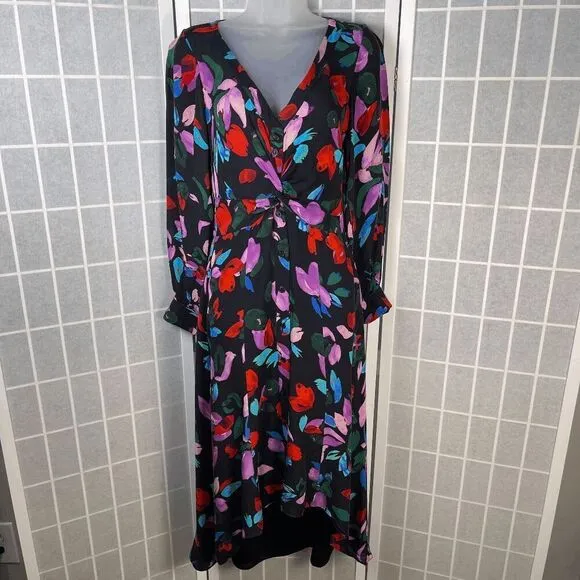 Parker Cora Floral Maxi Dress Black Silk Blend Asymmetric Hem Boho Size 4