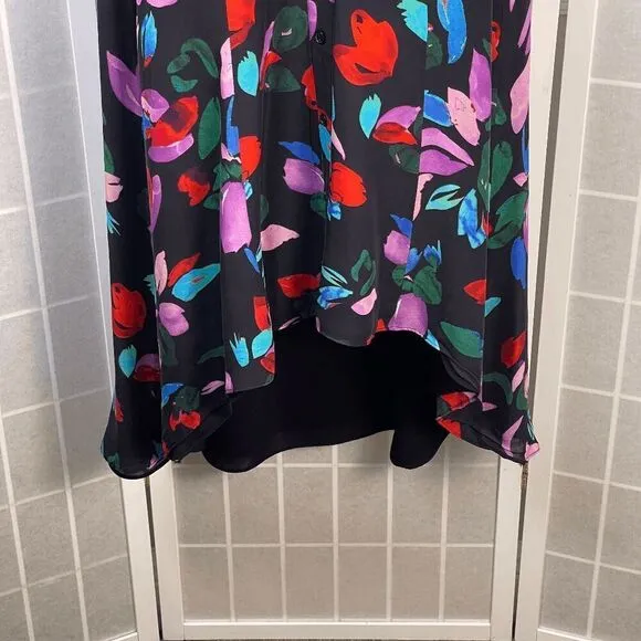 Parker Cora Floral Maxi Dress Black Silk Blend Asymmetric Hem Boho Size 4