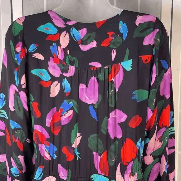 Parker Cora Floral Maxi Dress Black Silk Blend Asymmetric Hem Boho Size 4