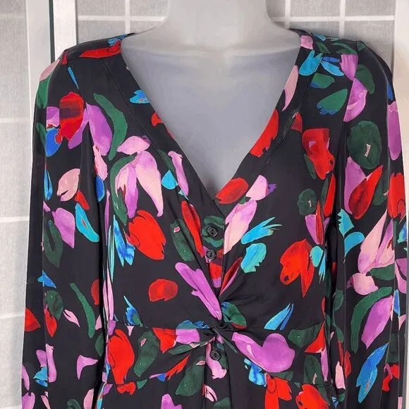 Parker Cora Floral Maxi Dress Black Silk Blend Asymmetric Hem Boho Size 4
